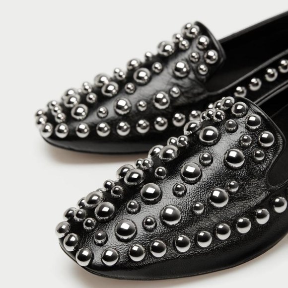 Zara Leather Metal Stud Square Toe Loafer - Picture 3 of 12